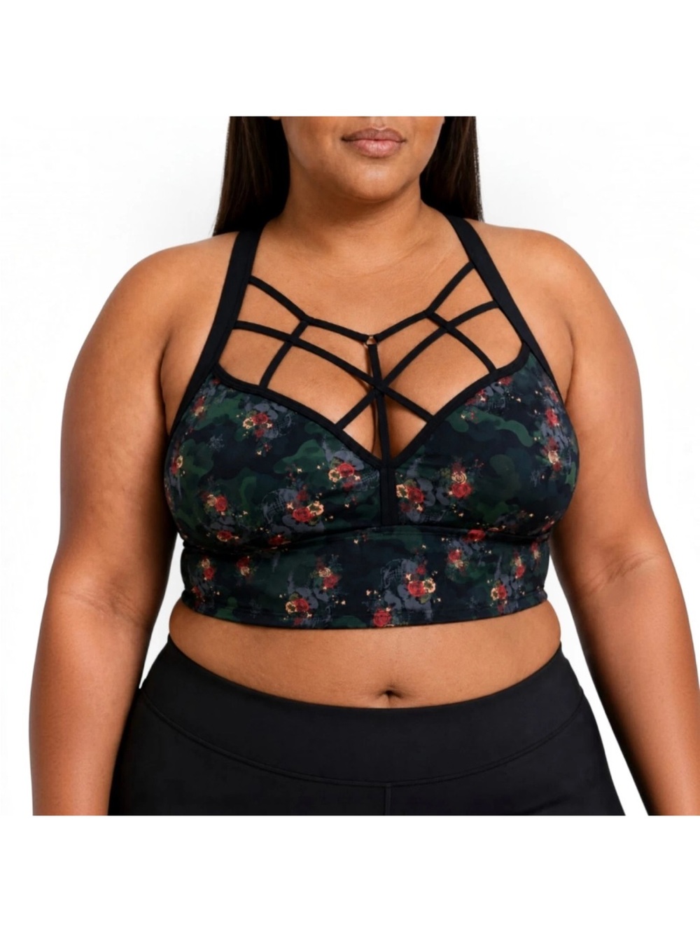NWT TORRID BIKINITOP SKULL CAMO STRAPPY WIRE-FREE LIGHTLY LINED MID COV. SIZE L